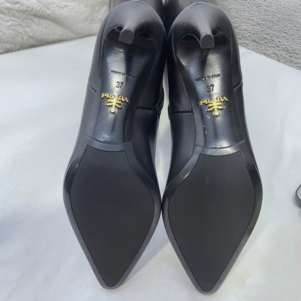 PRADA Luxury Leather Pointed Toe Knee High Heel Boots Size 37 Made in Italy - Picture 5 of 13